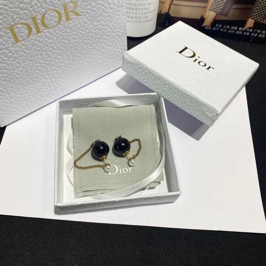 Dior Elegant Pearl and Chain Earrings