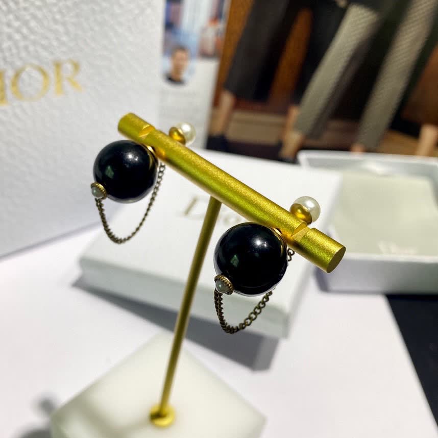 Dior Elegant Pearl and Chain Earrings