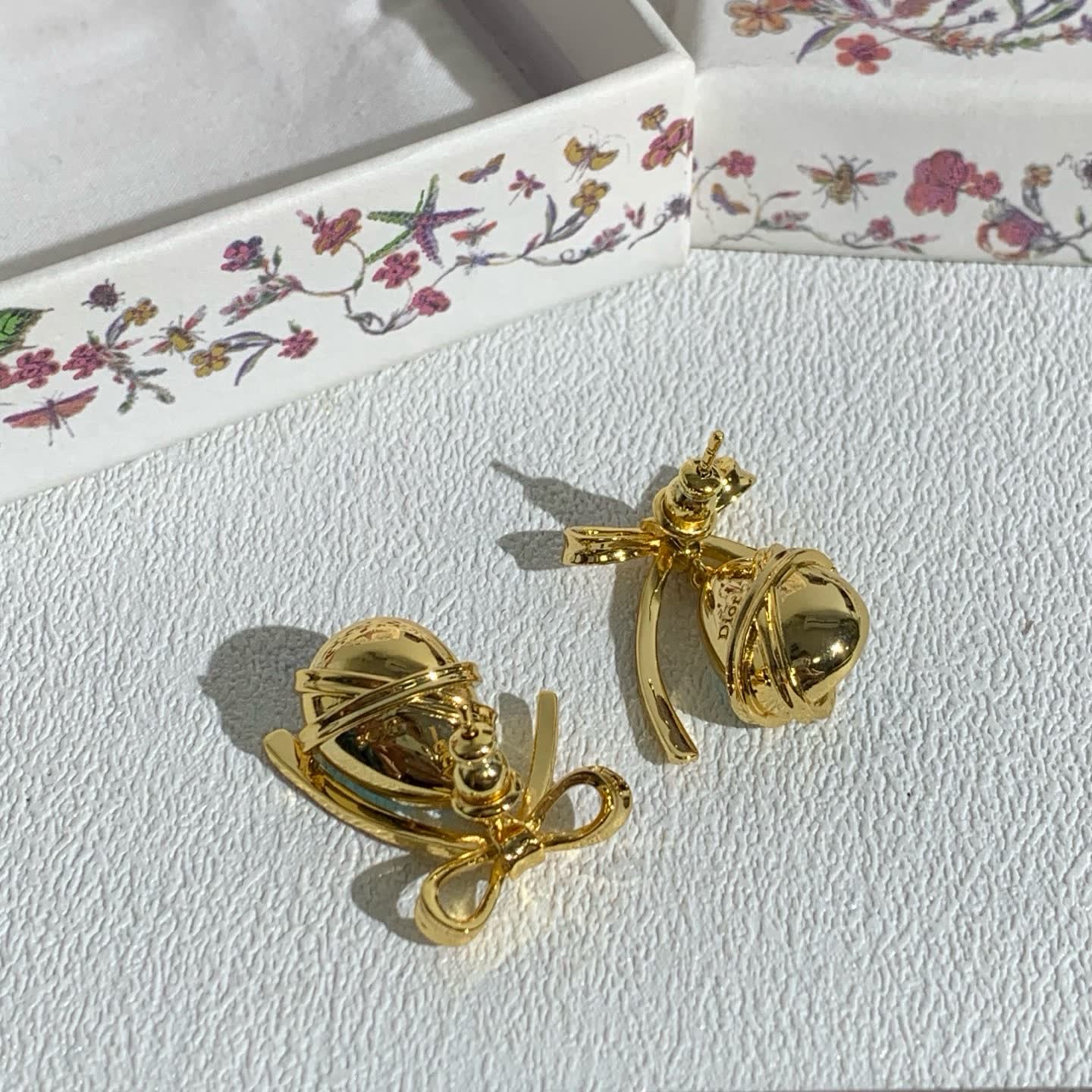 Dior Gold Bow and Blue Gemstone Earrings