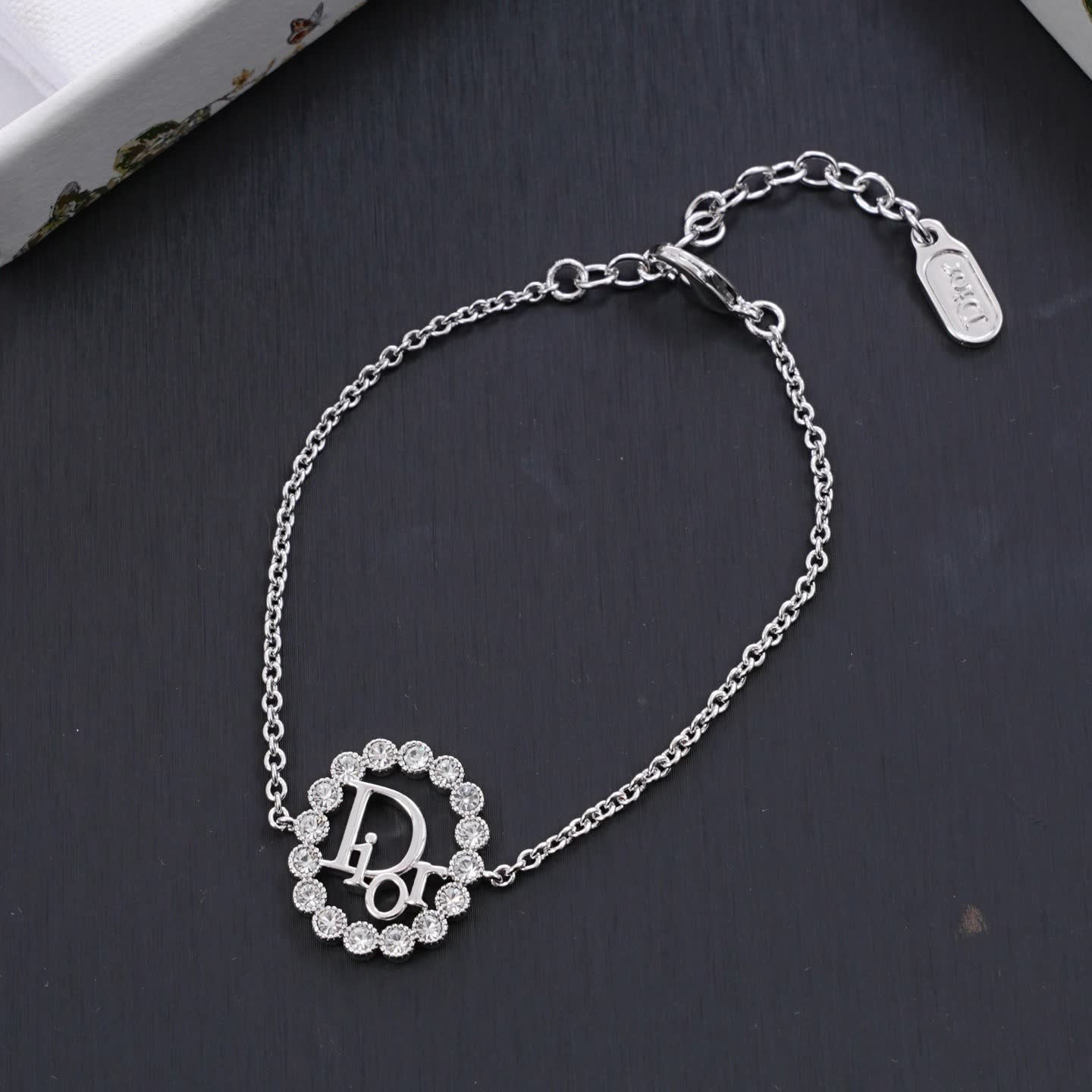 Dior Silver Tone Crystal Logo Bracelet Dior Silver Tone Crystal Logo Bracelet