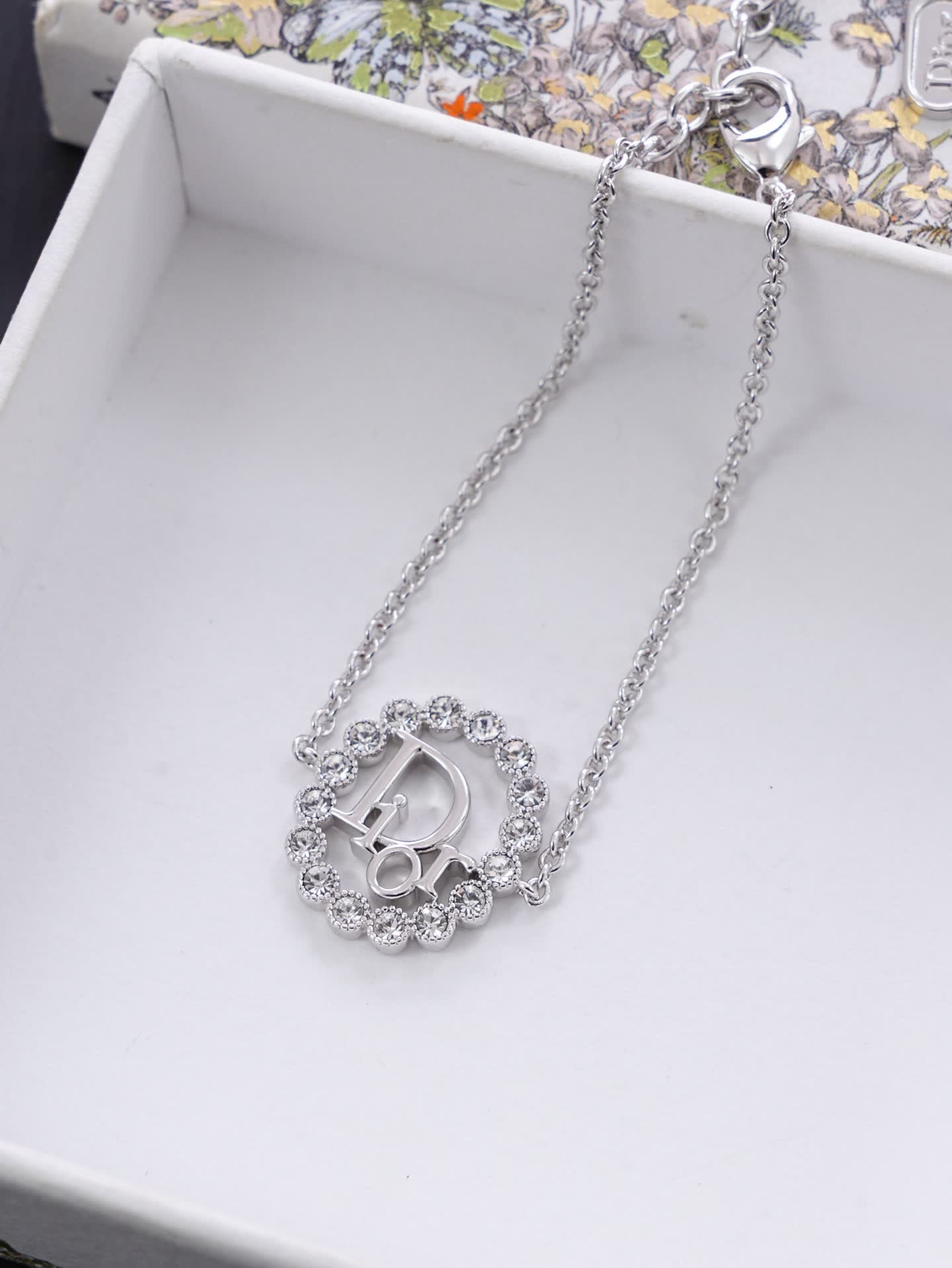 Dior Silver Tone Crystal Logo Bracelet