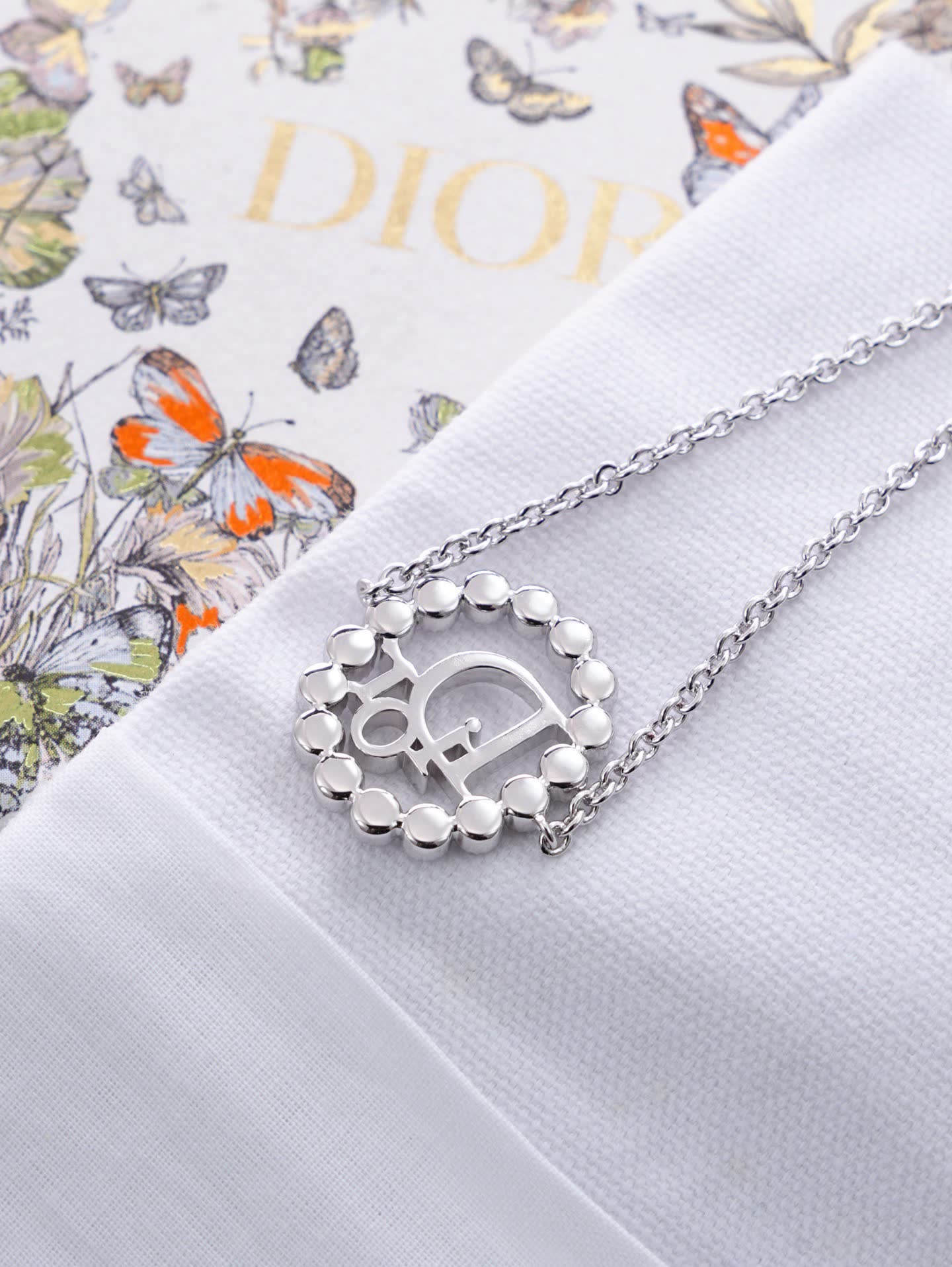 Dior Silver Tone Crystal Logo Bracelet