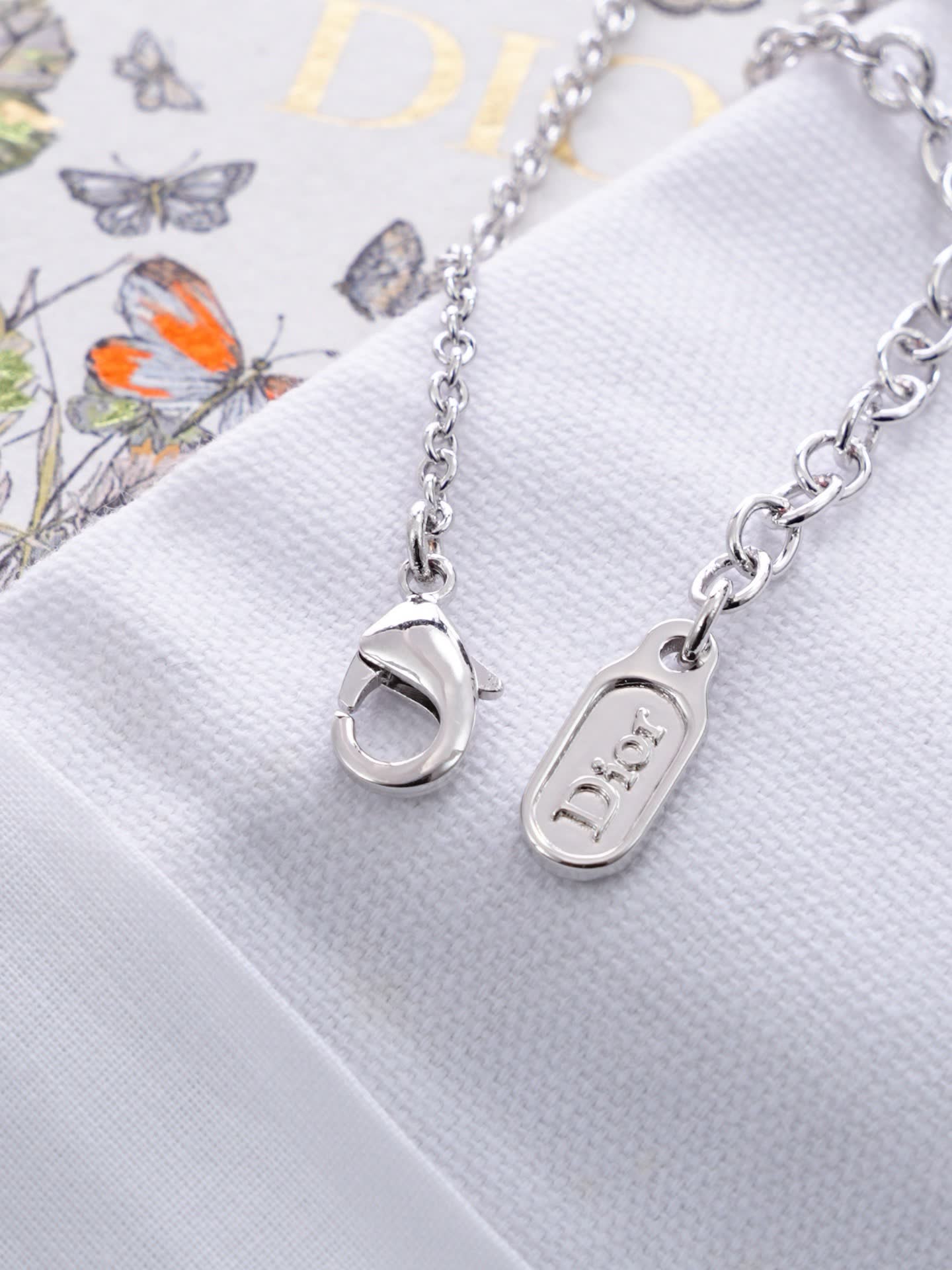 Dior Silver Tone Crystal Logo Bracelet