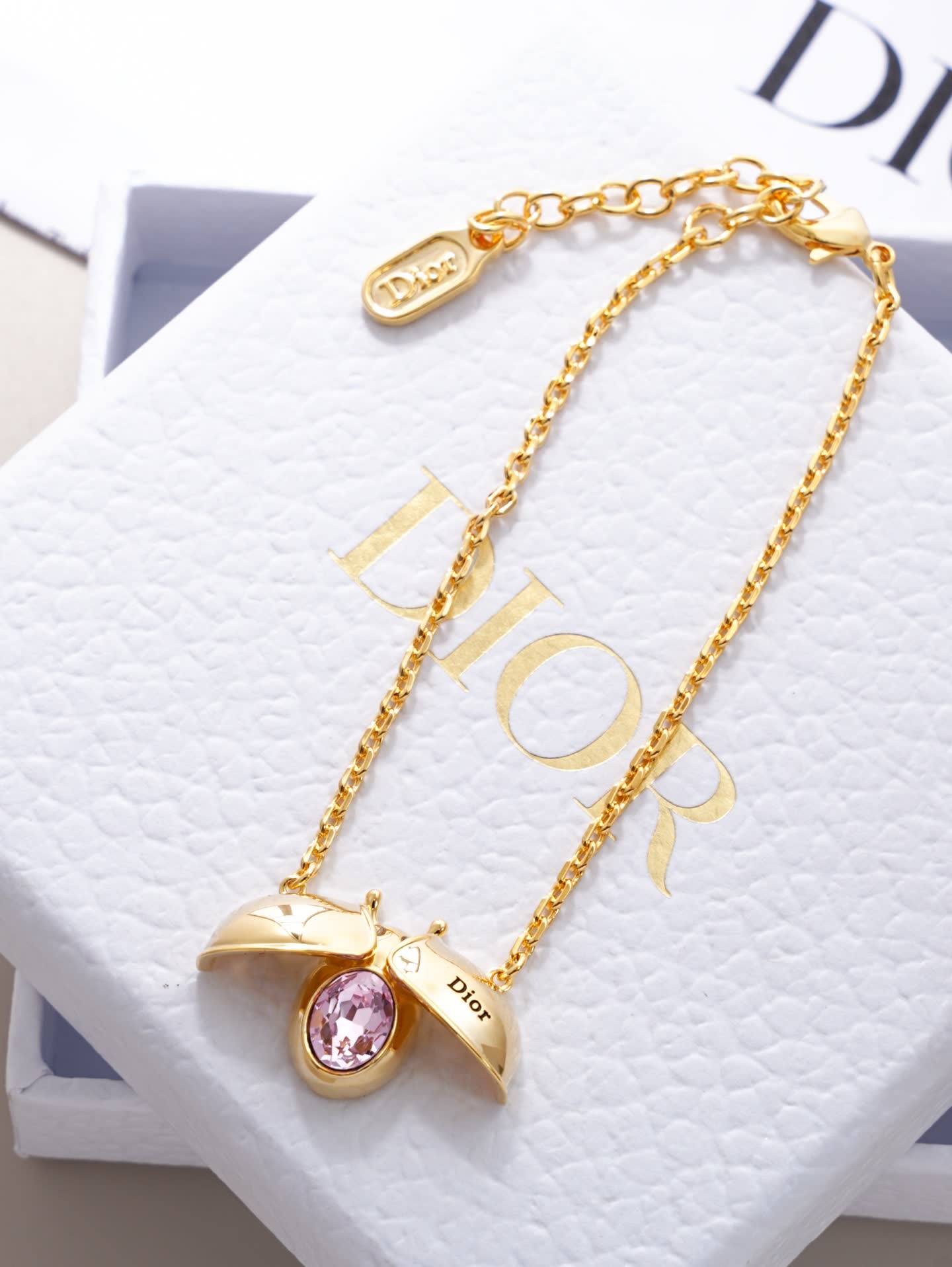 Dior Gold-Tone Bracelet with Pink Crystal