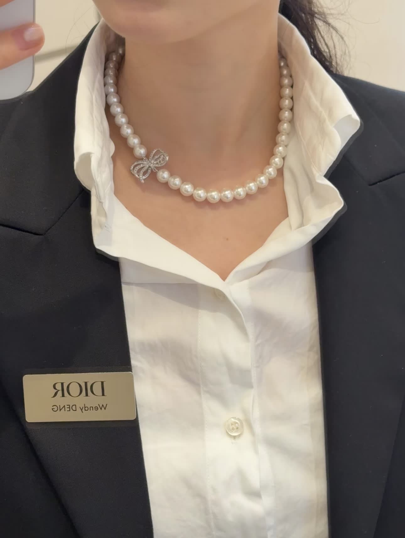 Dior Pearl Necklace with Diamond Bow Design Dior Pearl Necklace with Diamond Bow Design