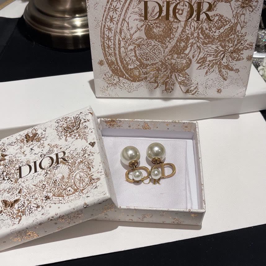 Dior Pearl & Gold Hoop Earrings