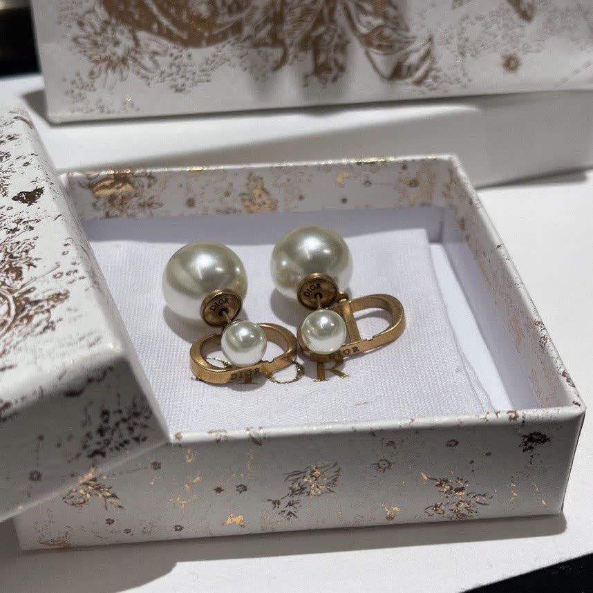 Dior Pearl & Gold Hoop Earrings