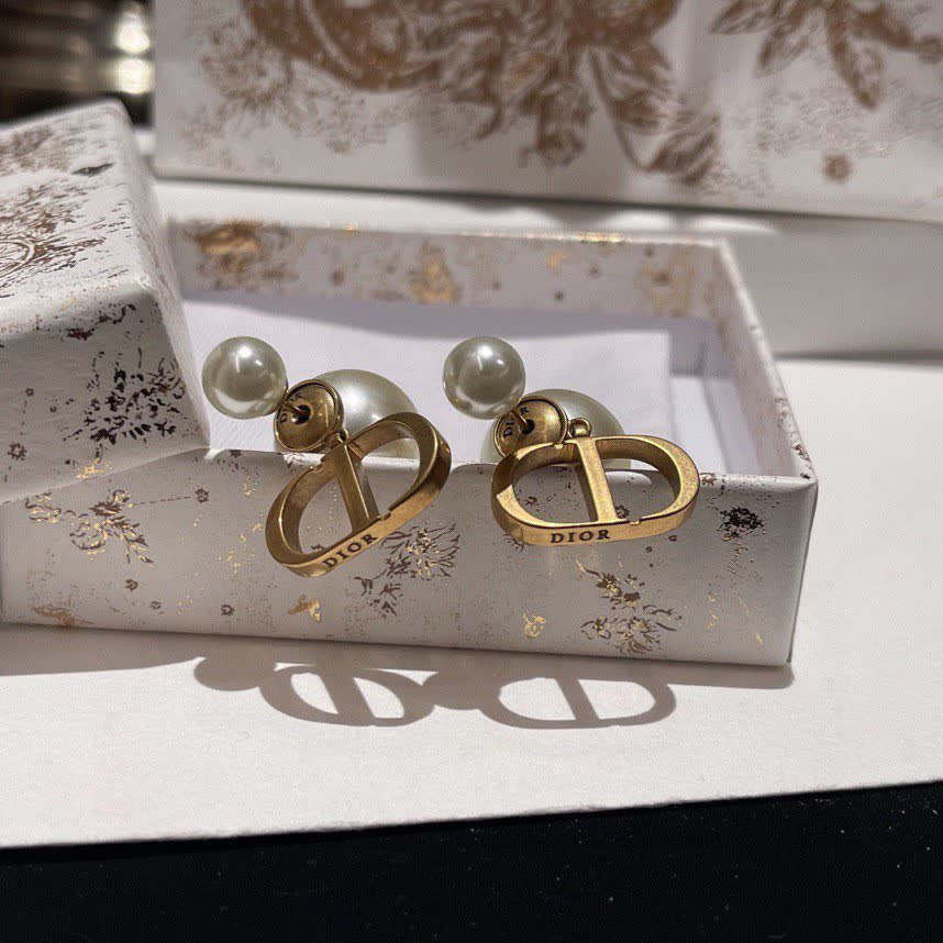Dior Pearl & Gold Hoop Earrings