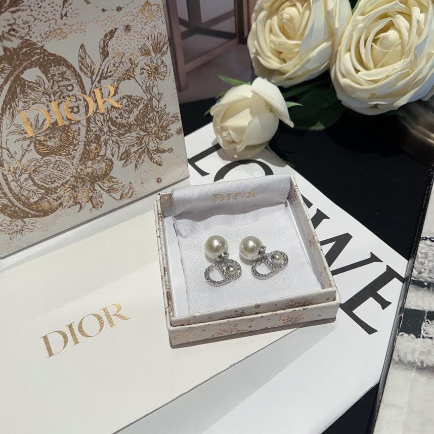 Dior Silver Crystal Hoop Earrings