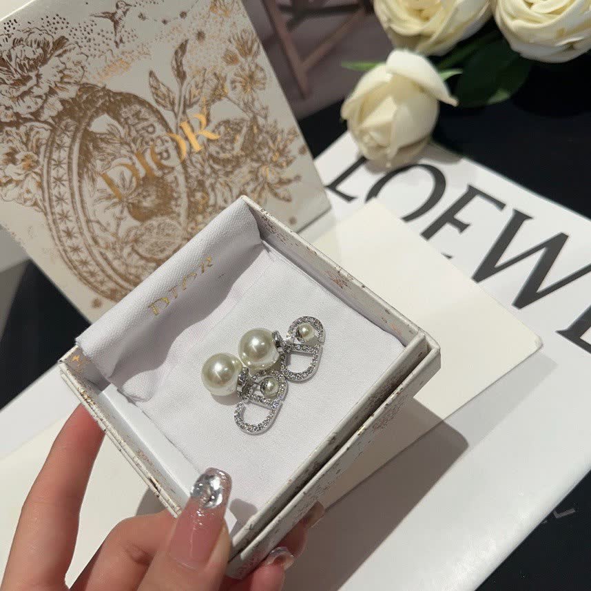 Dior Silver Crystal Hoop Earrings
