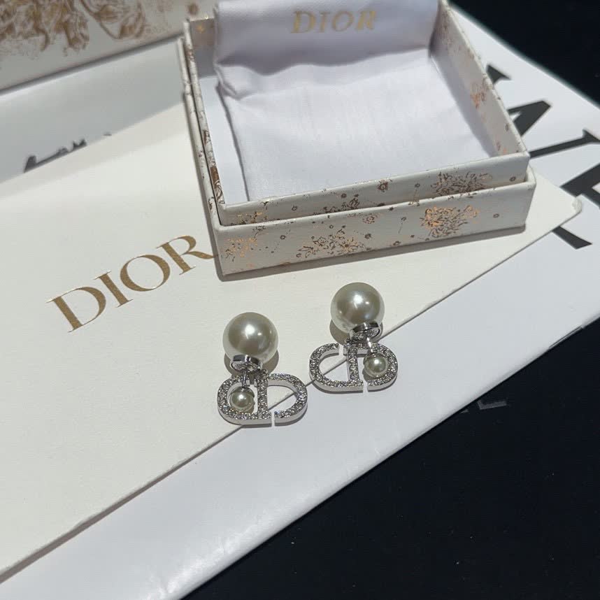 Dior Silver Crystal Hoop Earrings