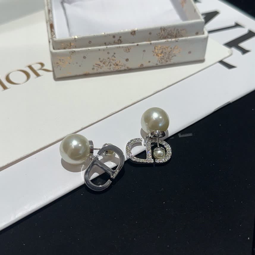 Dior Silver Crystal Hoop Earrings