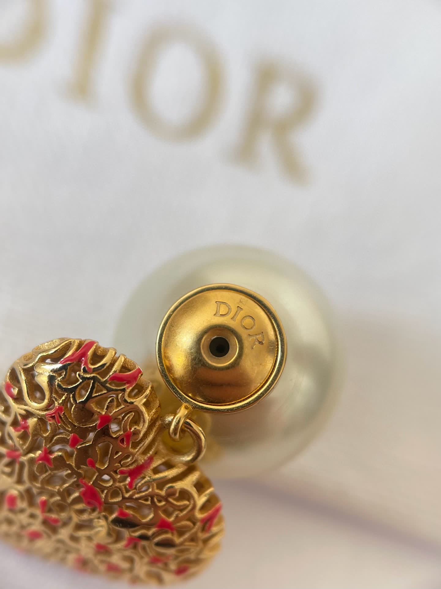 Dior Elegant Pearl and Gold Leaf Earrings