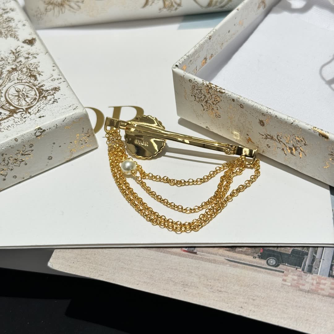 Dior Gold Tone Chain Bar Pin