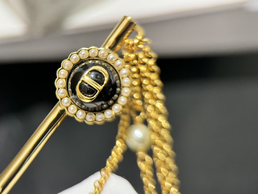 Dior Gold Tone Chain Bar Pin