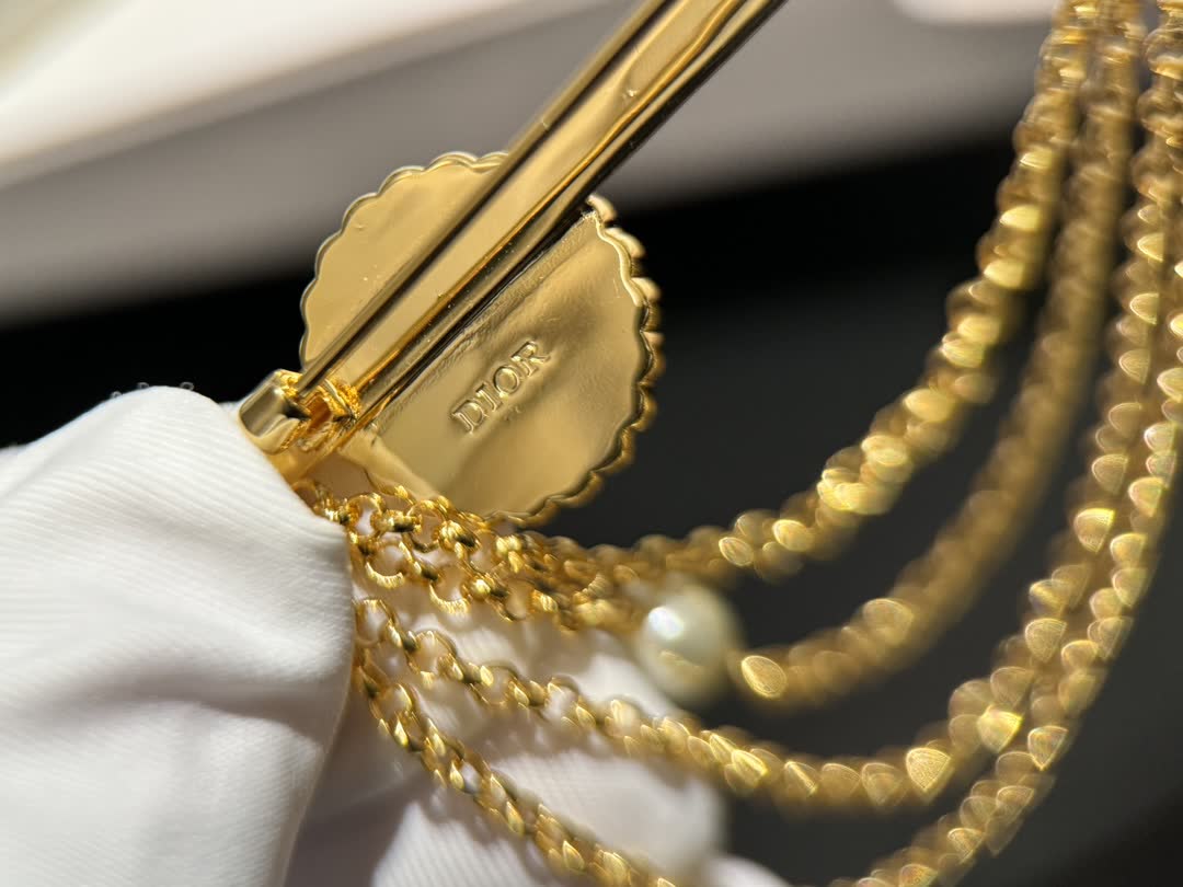 Dior Gold Tone Chain Bar Pin