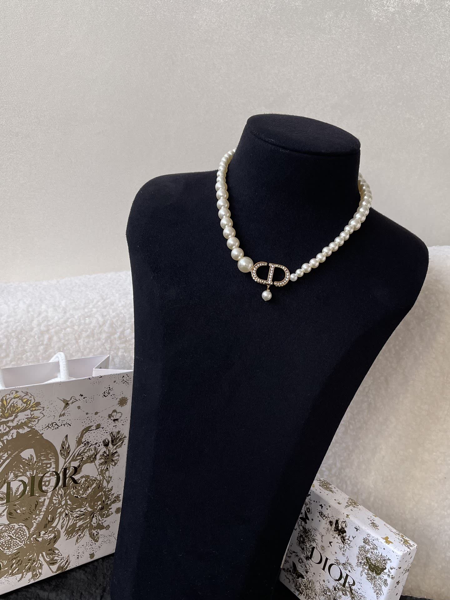 Dior Pearl Earrings with 'CD' Logo