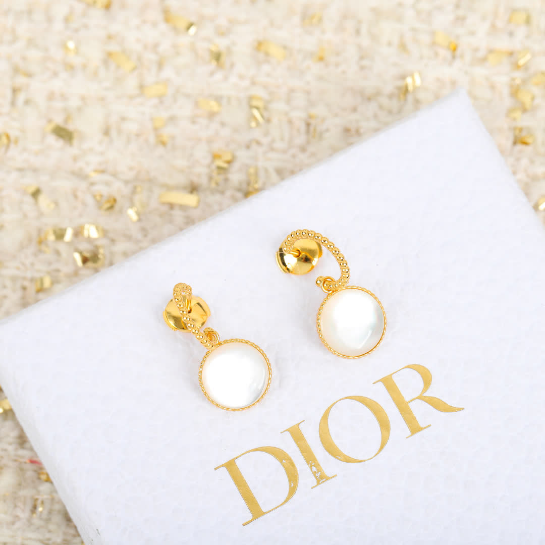 Dior Gold Tone Pearl Stud Earrings