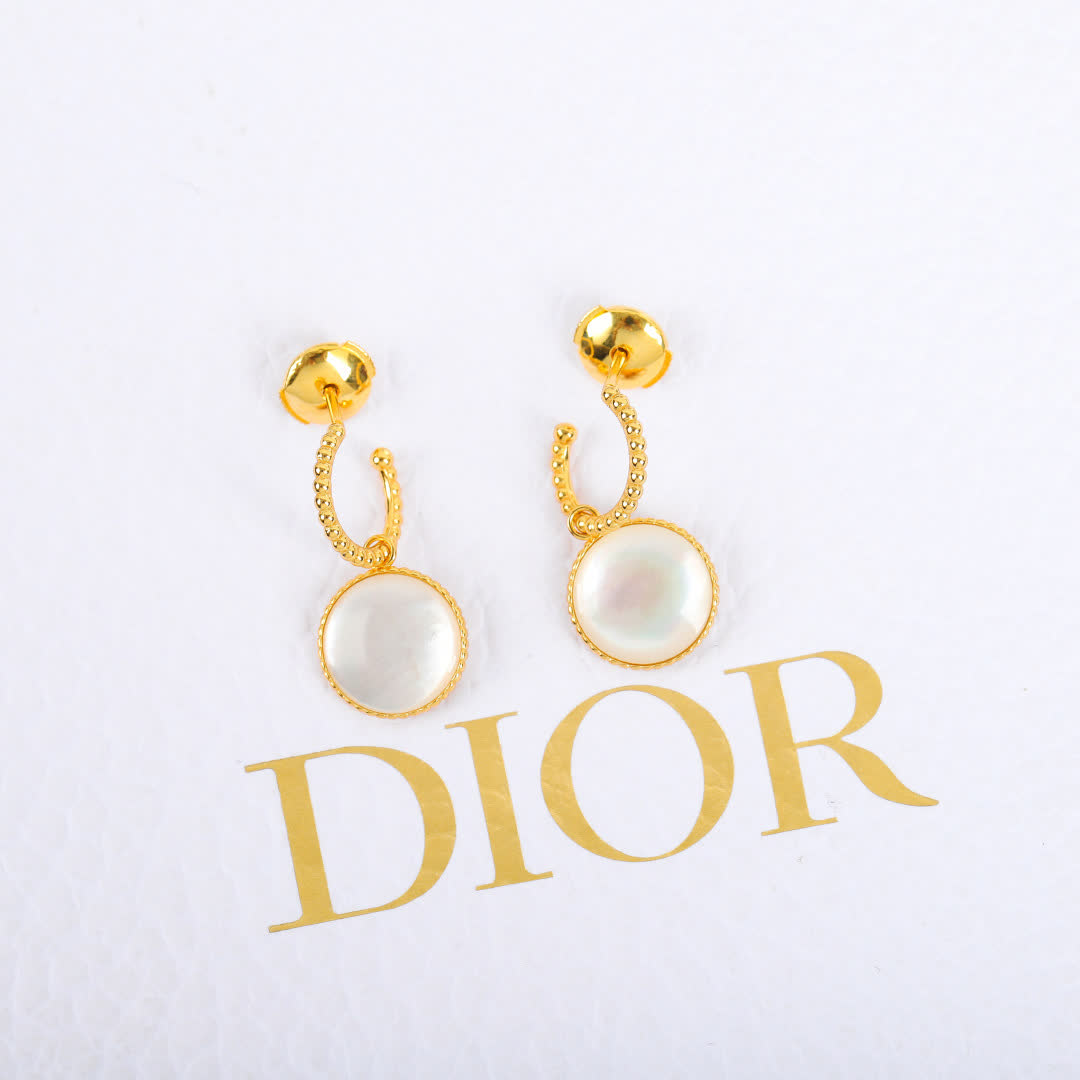 Dior Gold Tone Pearl Stud Earrings