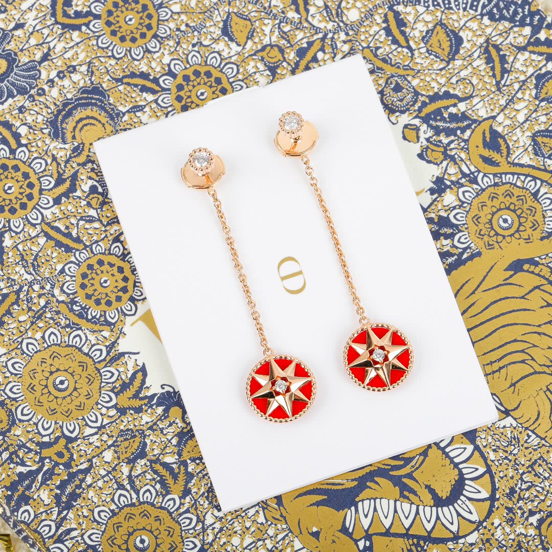 Dior Elegant Star Earrings with Enamel and Crystal Accents