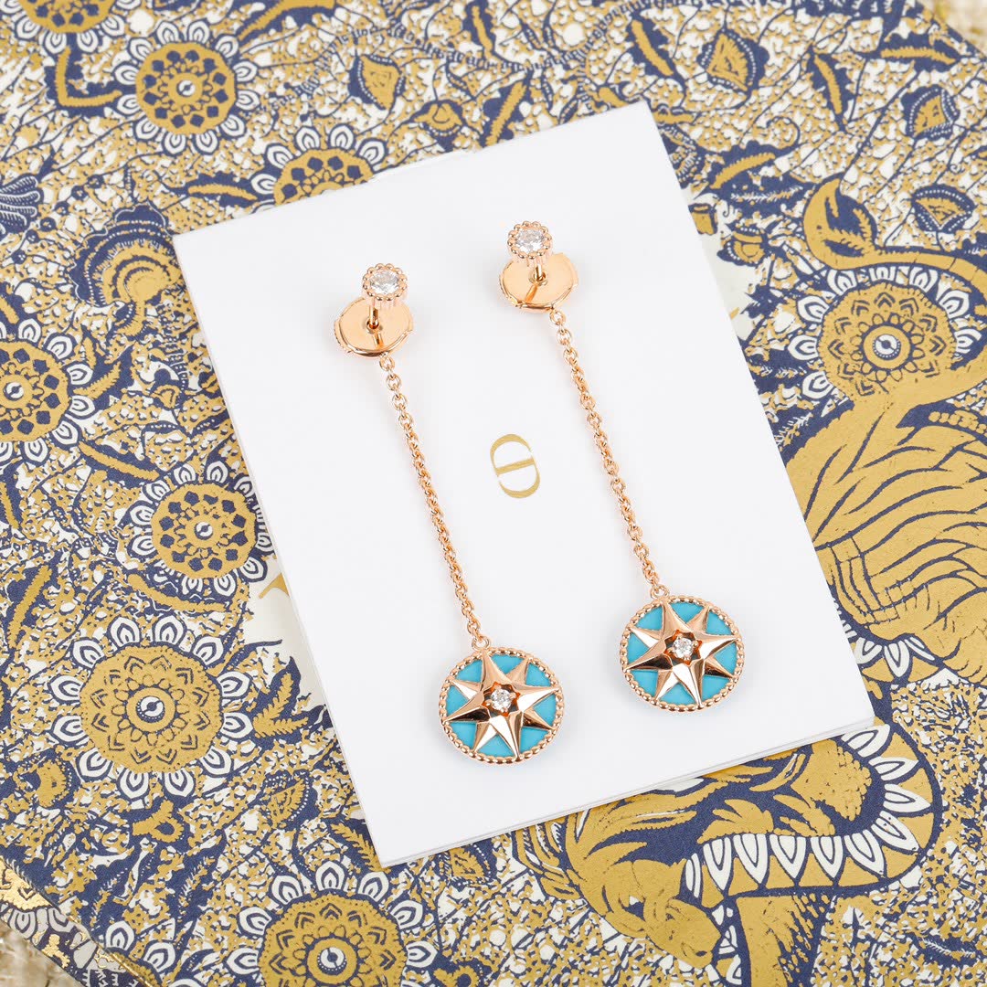 Dior Elegant Star Earrings with Enamel and Crystal Accents