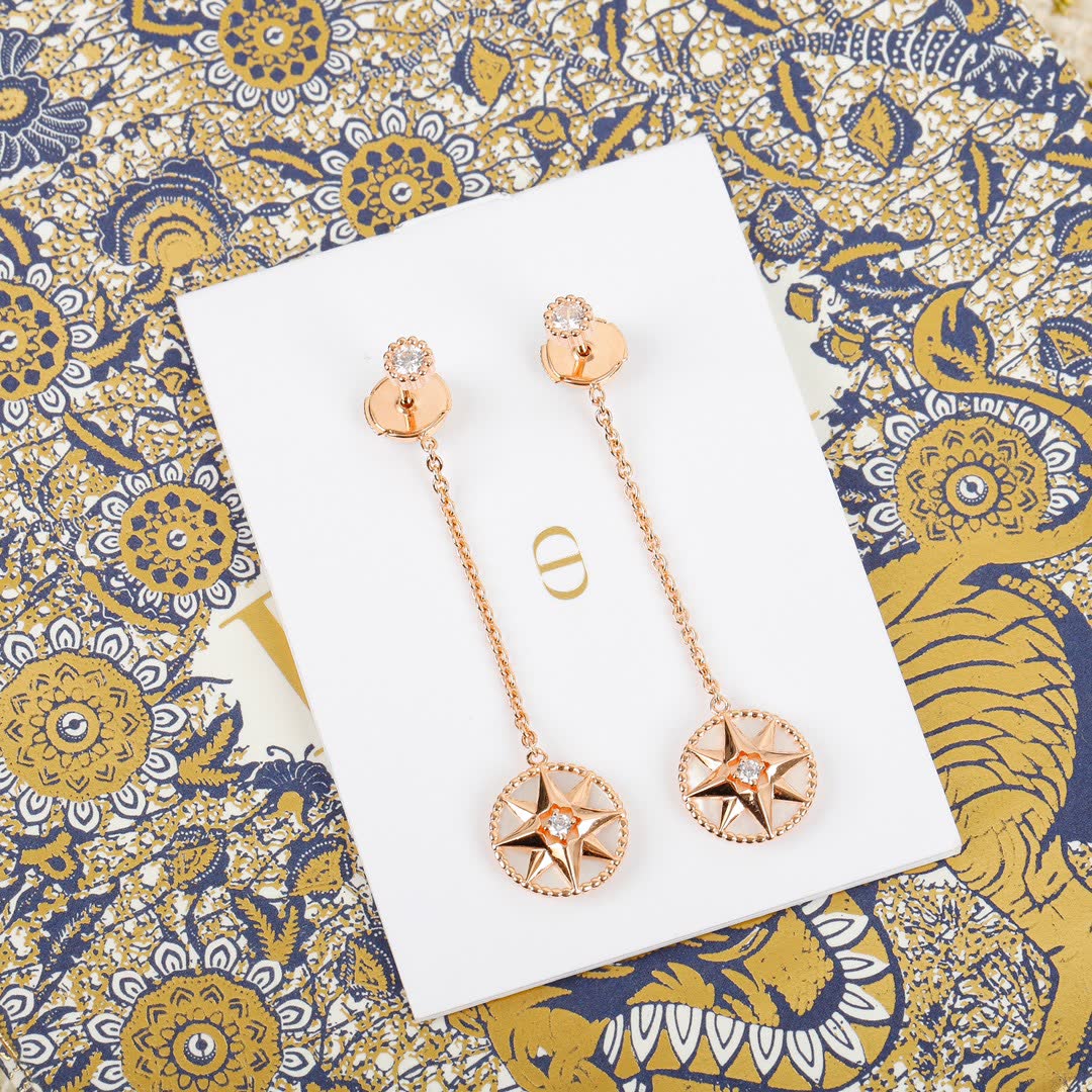 Dior Elegant Star Earrings with Enamel and Crystal Accents