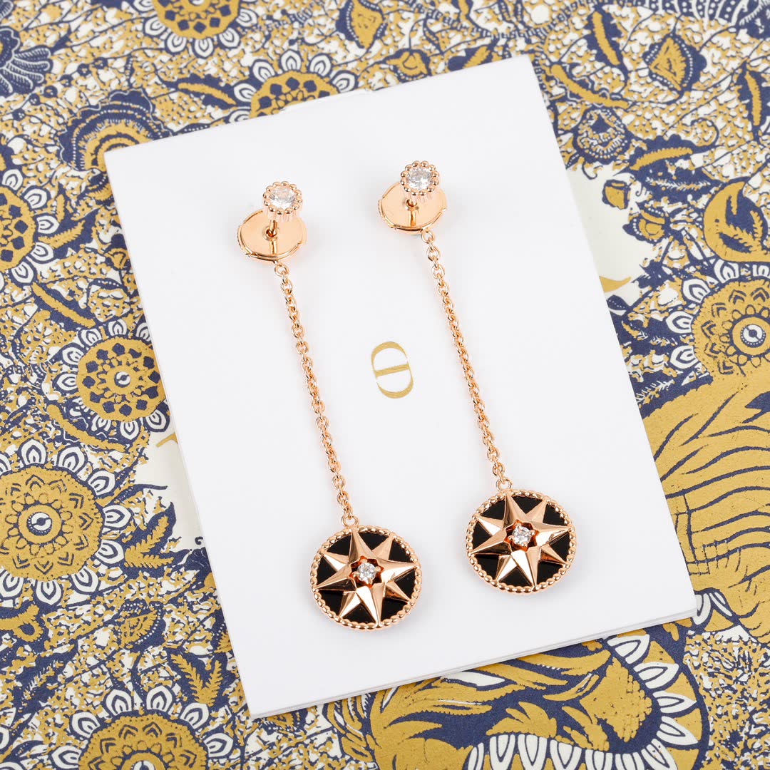 Dior Elegant Star Earrings with Enamel and Crystal Accents