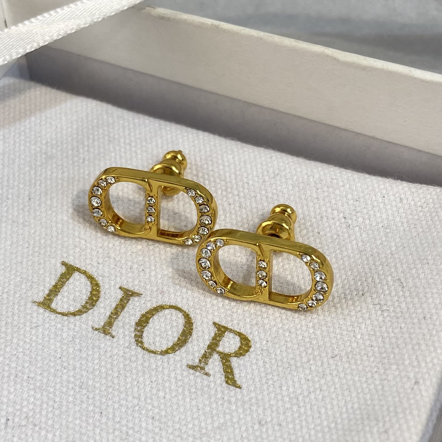 Dior Gold Tone Crystal 'CD' Logo Stud Earrings Dior Gold Tone Crystal 'CD' Logo Stud Earrings