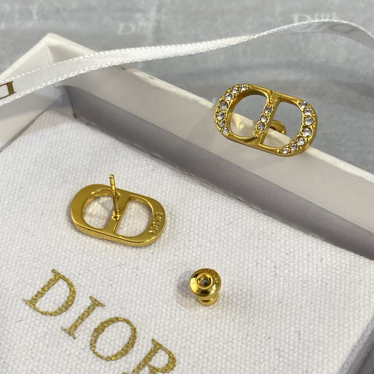 Dior Gold Tone Crystal 'CD' Logo Stud Earrings