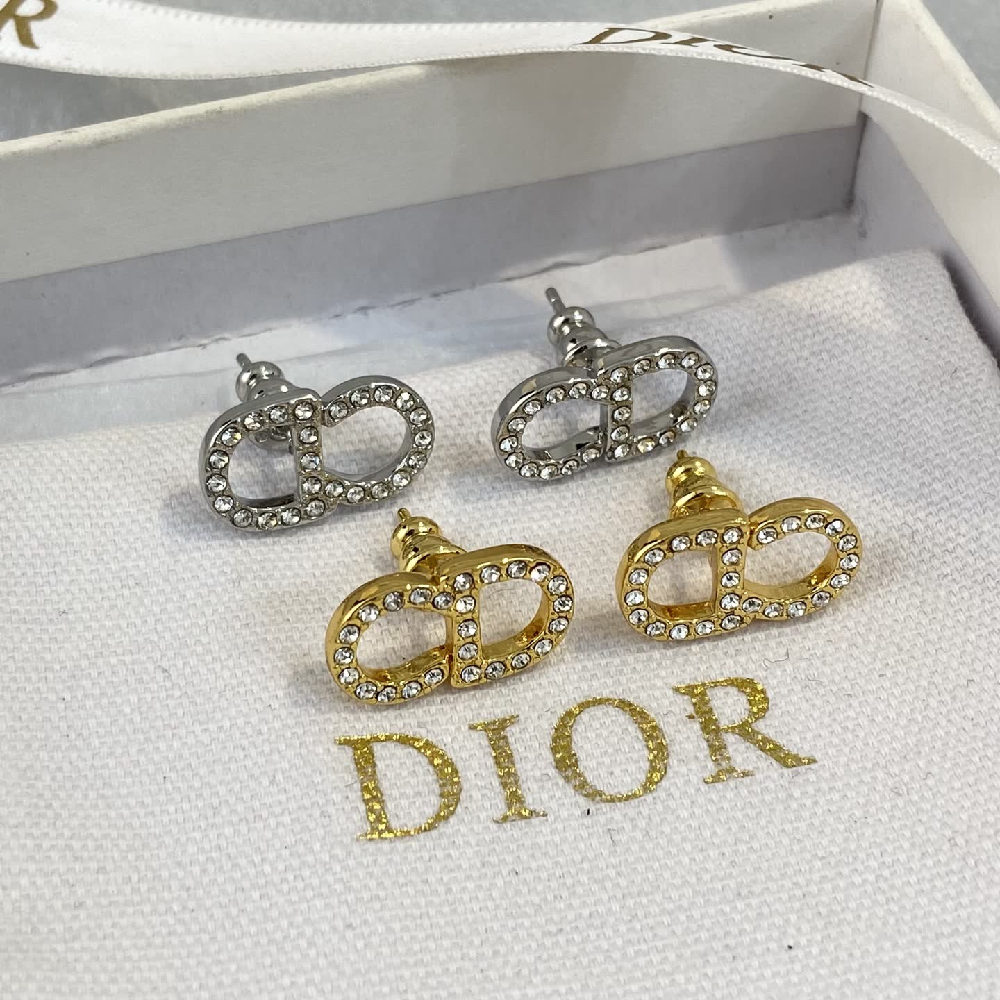 Dior Double 'CD' Crystal Stud Earrings