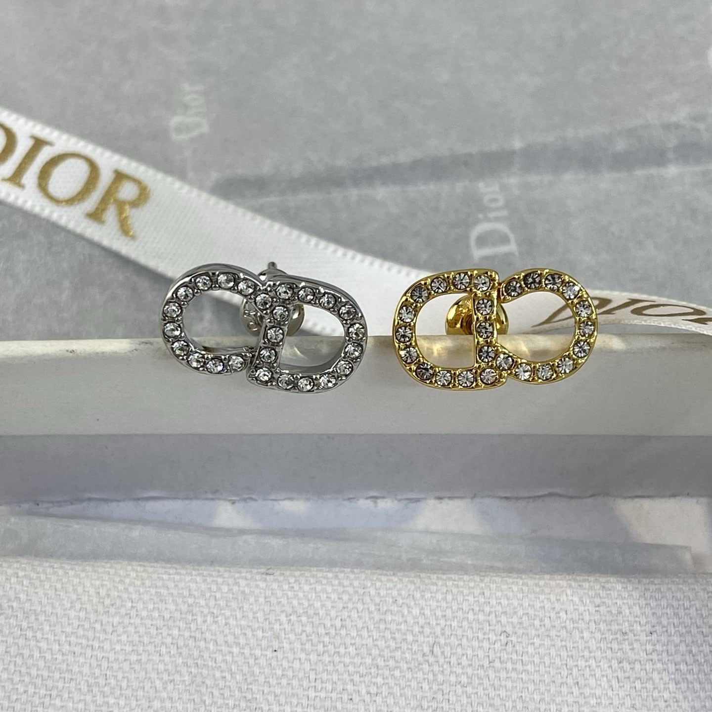 Dior Double 'CD' Crystal Stud Earrings