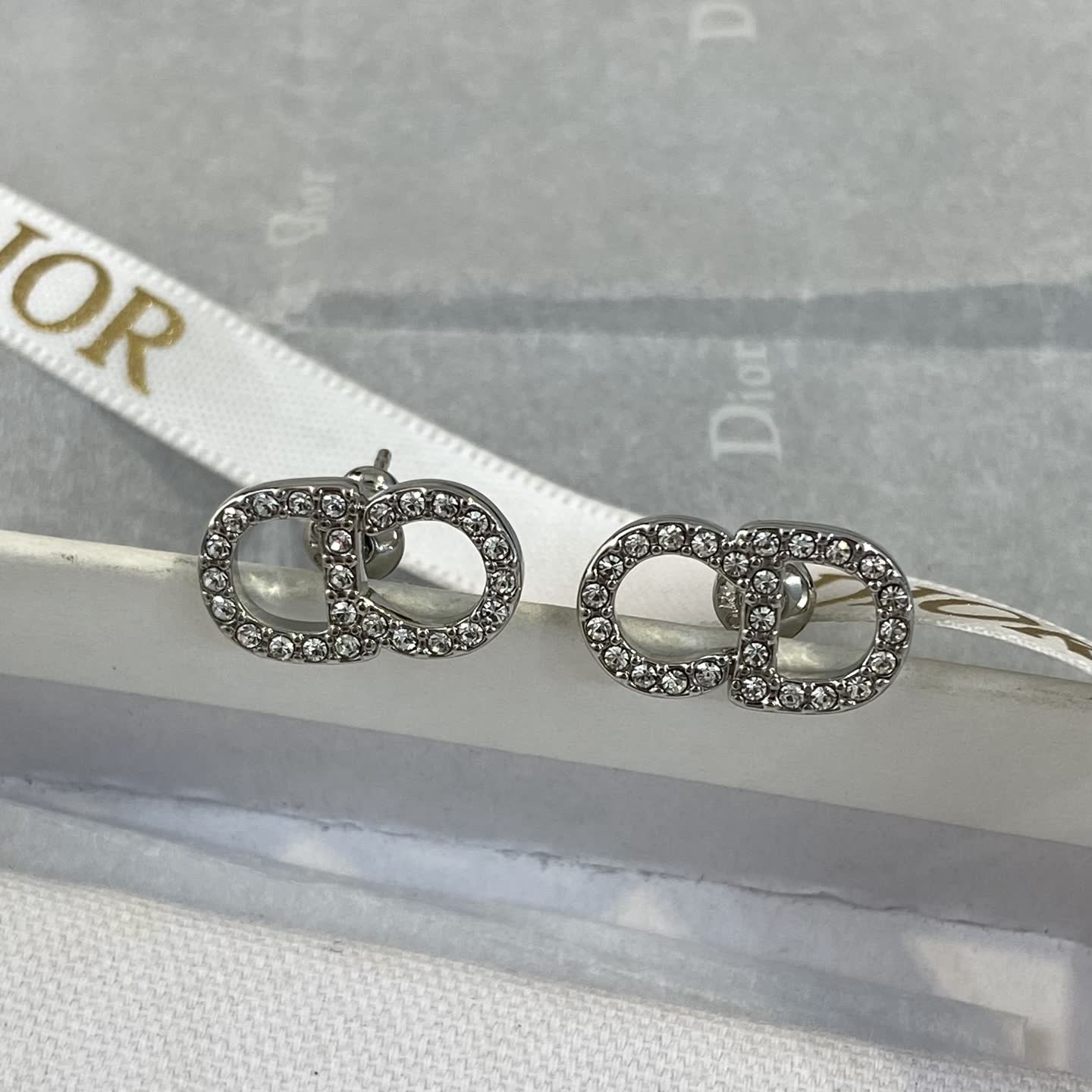 Dior Double 'CD' Crystal Stud Earrings
