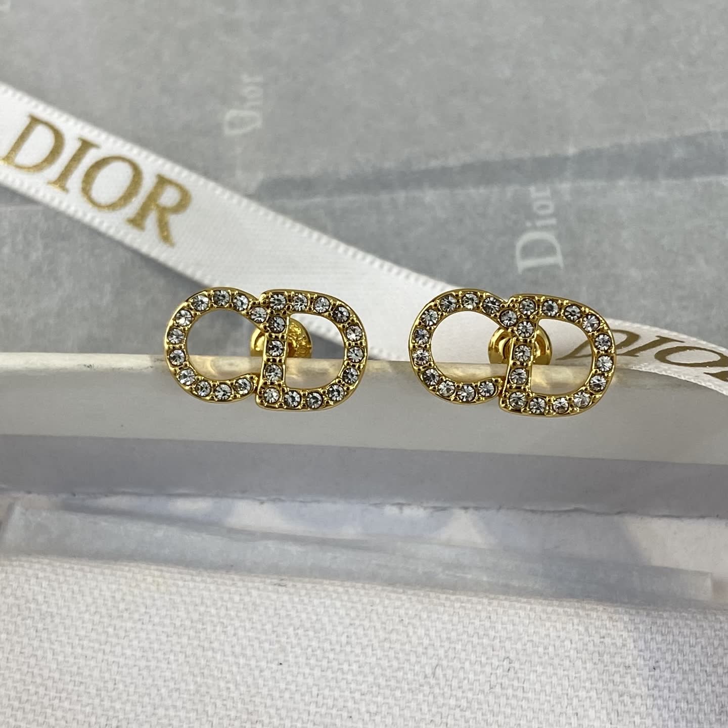 Dior Double 'CD' Crystal Stud Earrings