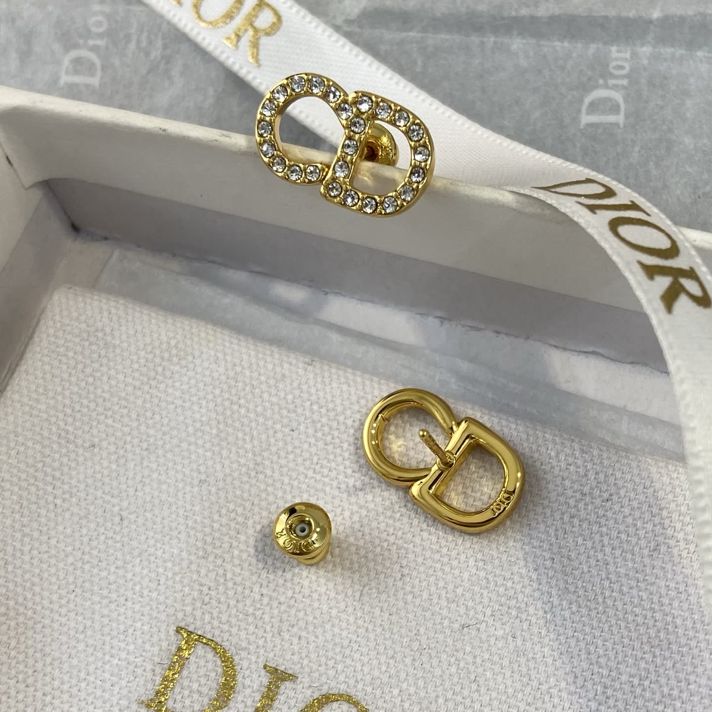 Dior Double 'CD' Crystal Stud Earrings