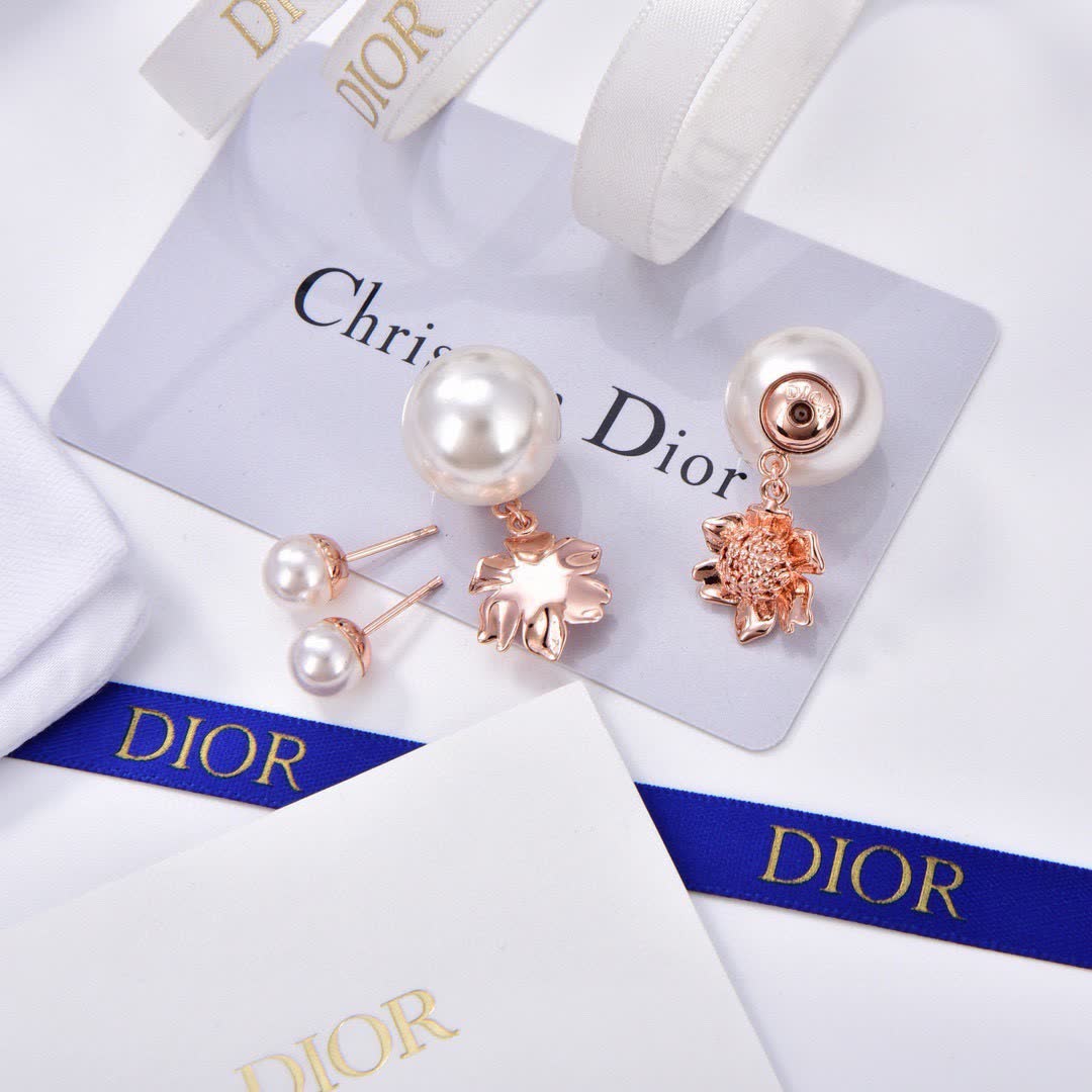 Christian Dior Pearl and Flower Earrings
