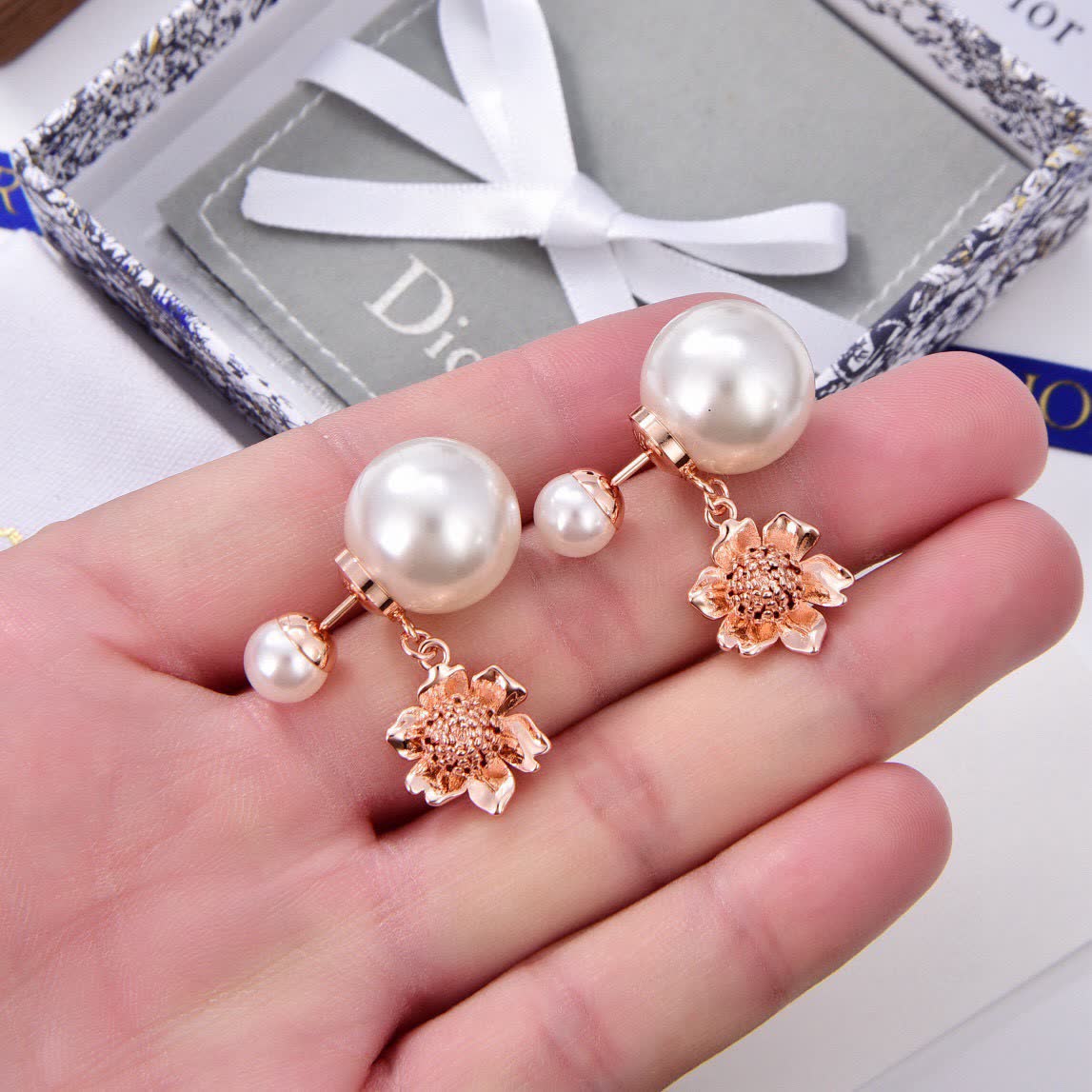 Christian Dior Pearl and Flower Earrings