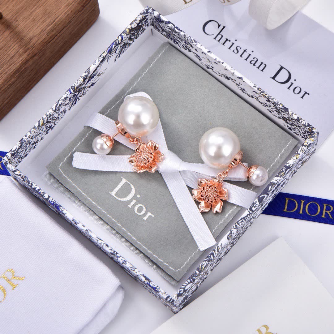 Christian Dior Pearl and Flower Earrings