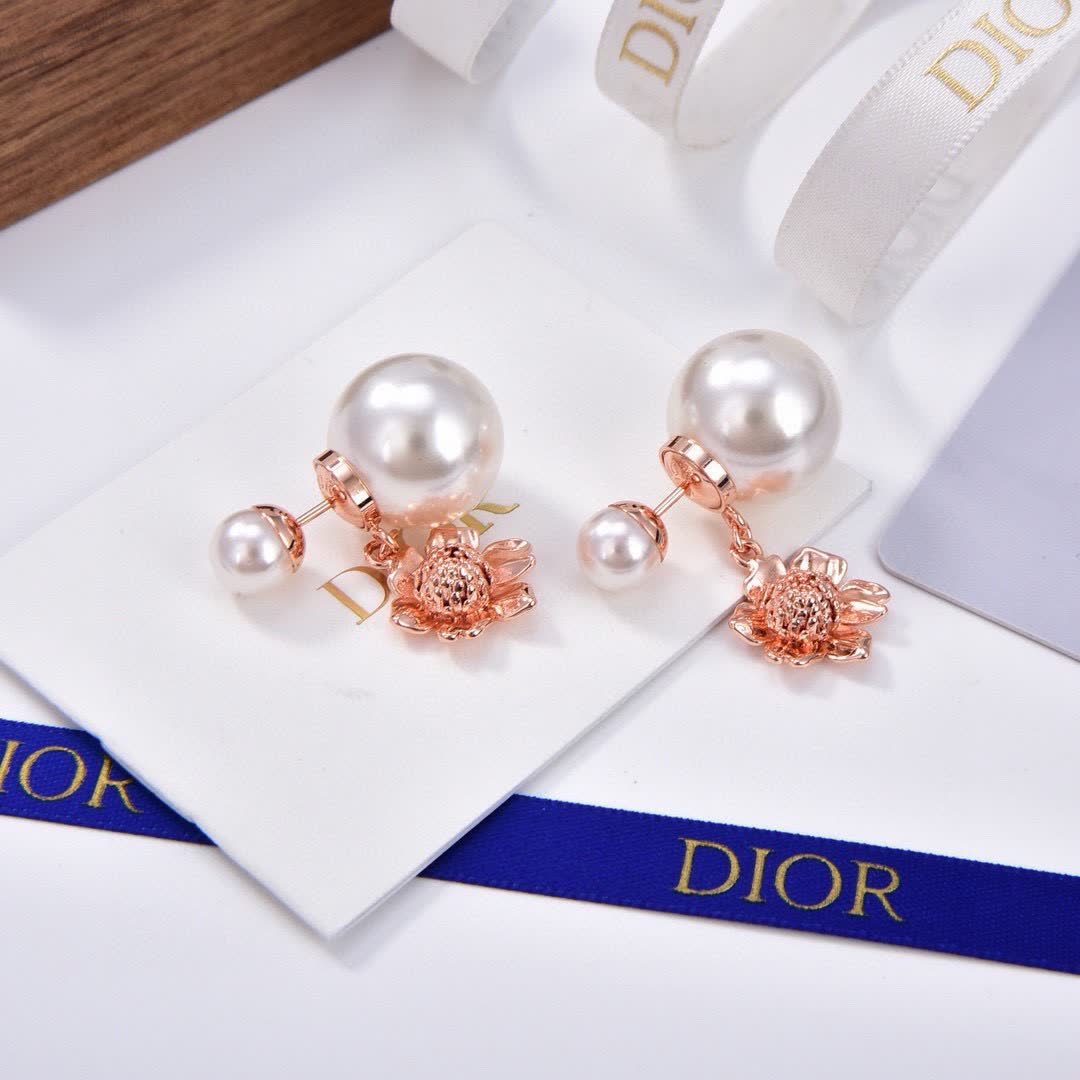 Christian Dior Pearl and Flower Earrings