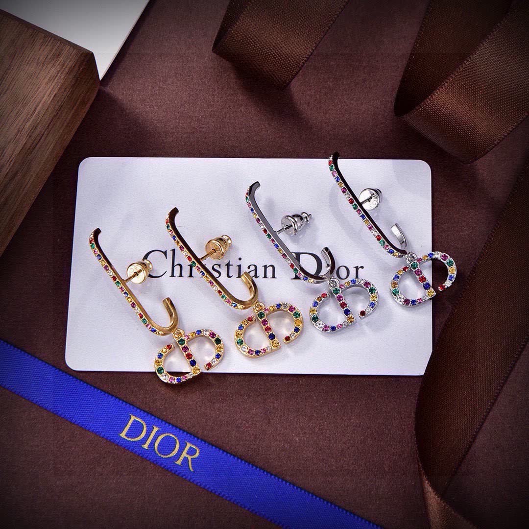 Dior CD Logo Multi-Color Crystal Earrings