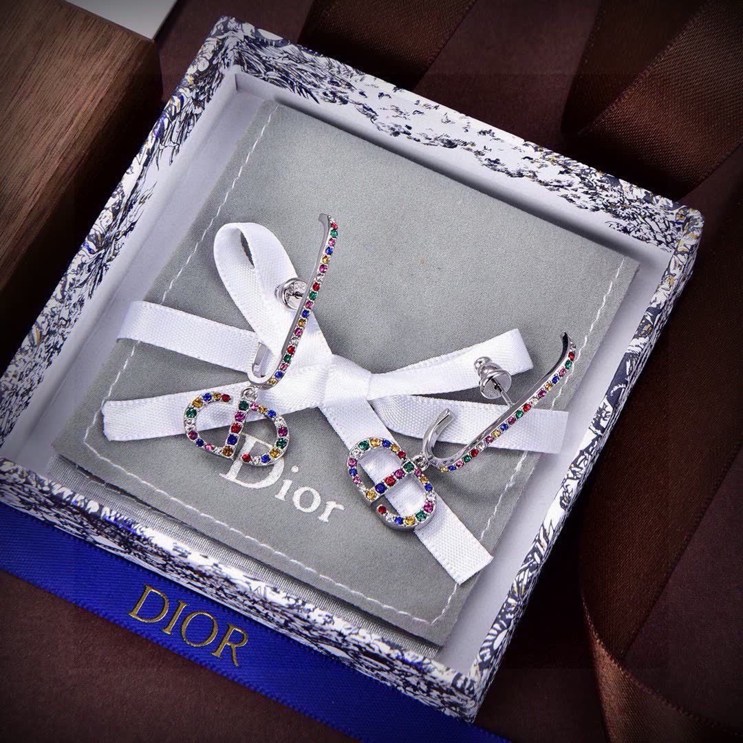 Dior CD Logo Multi-Color Crystal Earrings