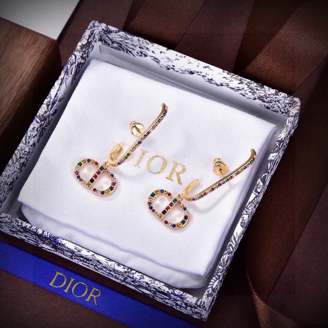 Dior CD Logo Multi-Color Crystal Earrings
