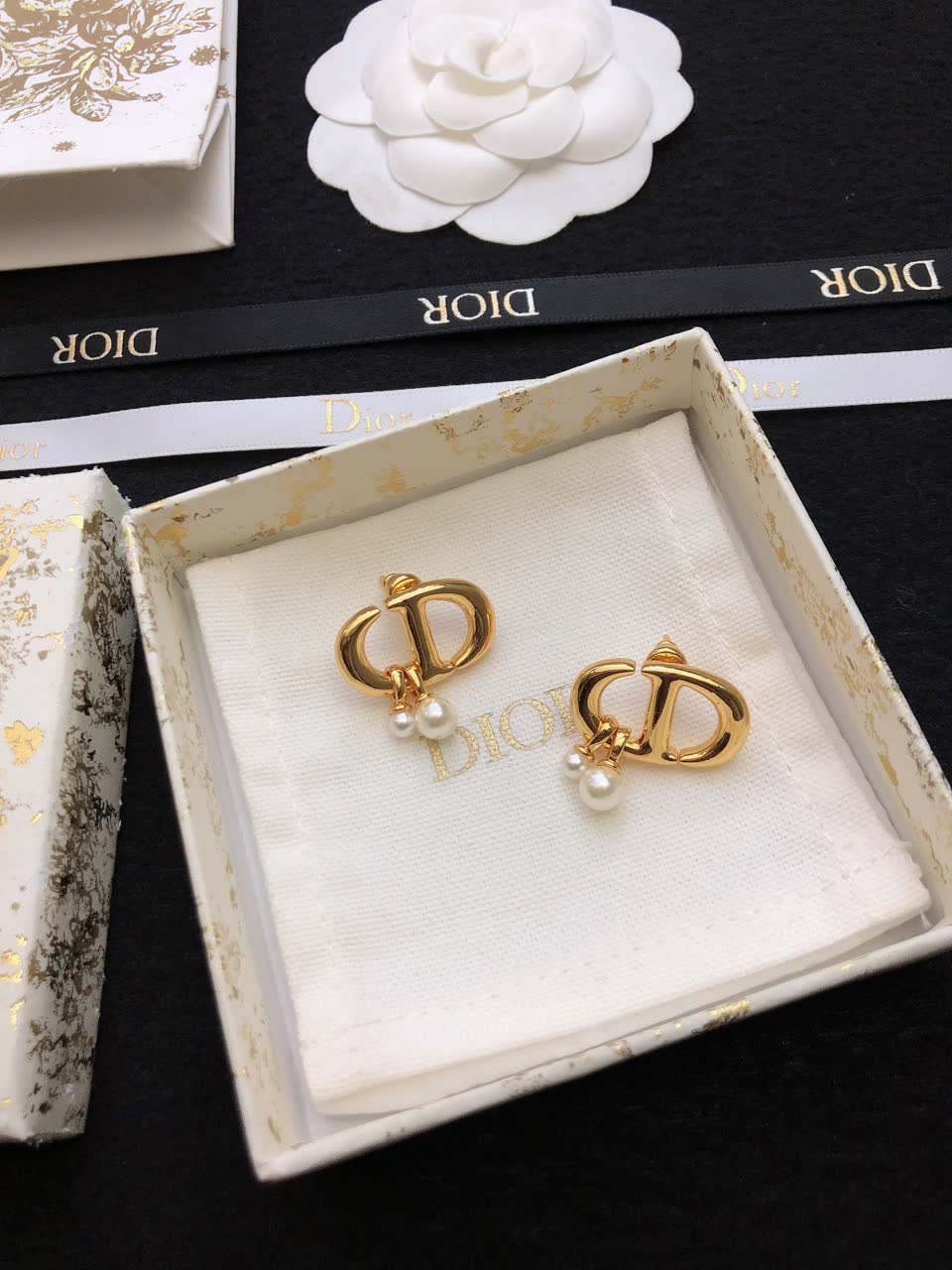 Christian Dior Gold-Tone Pearl Earrings