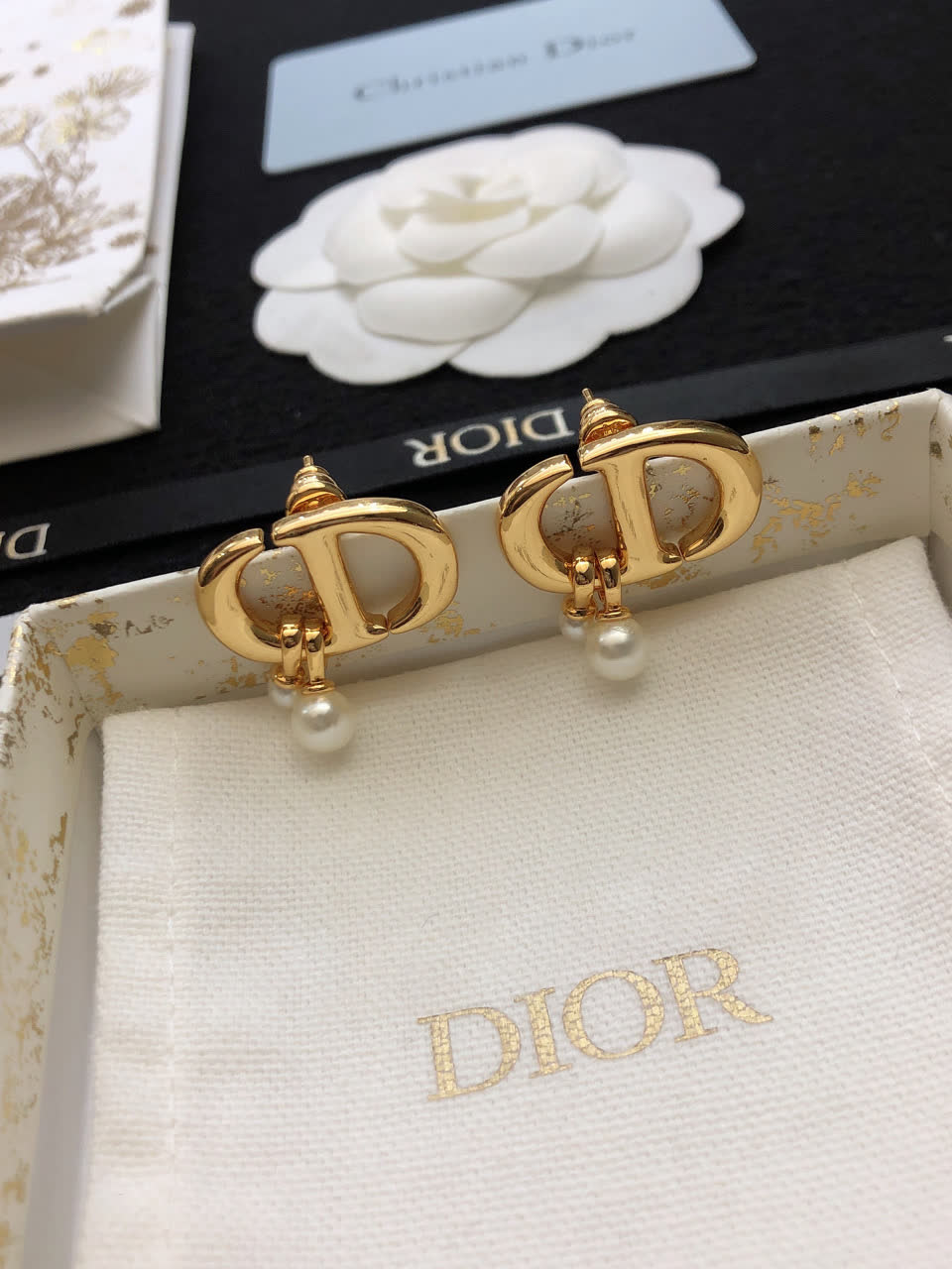 Christian Dior Gold-Tone Pearl Earrings
