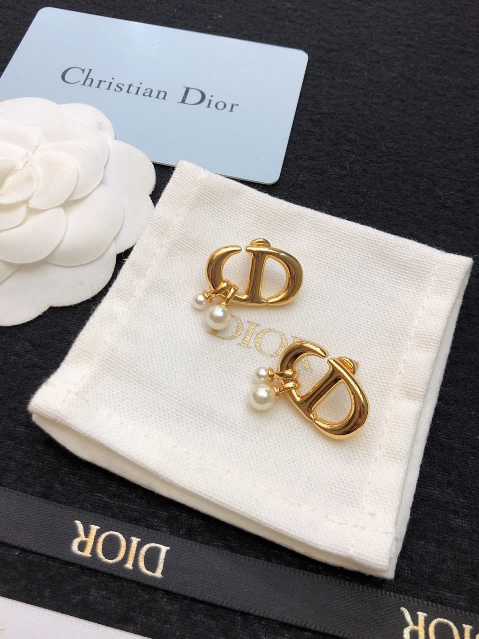 Christian Dior Gold-Tone Pearl Earrings