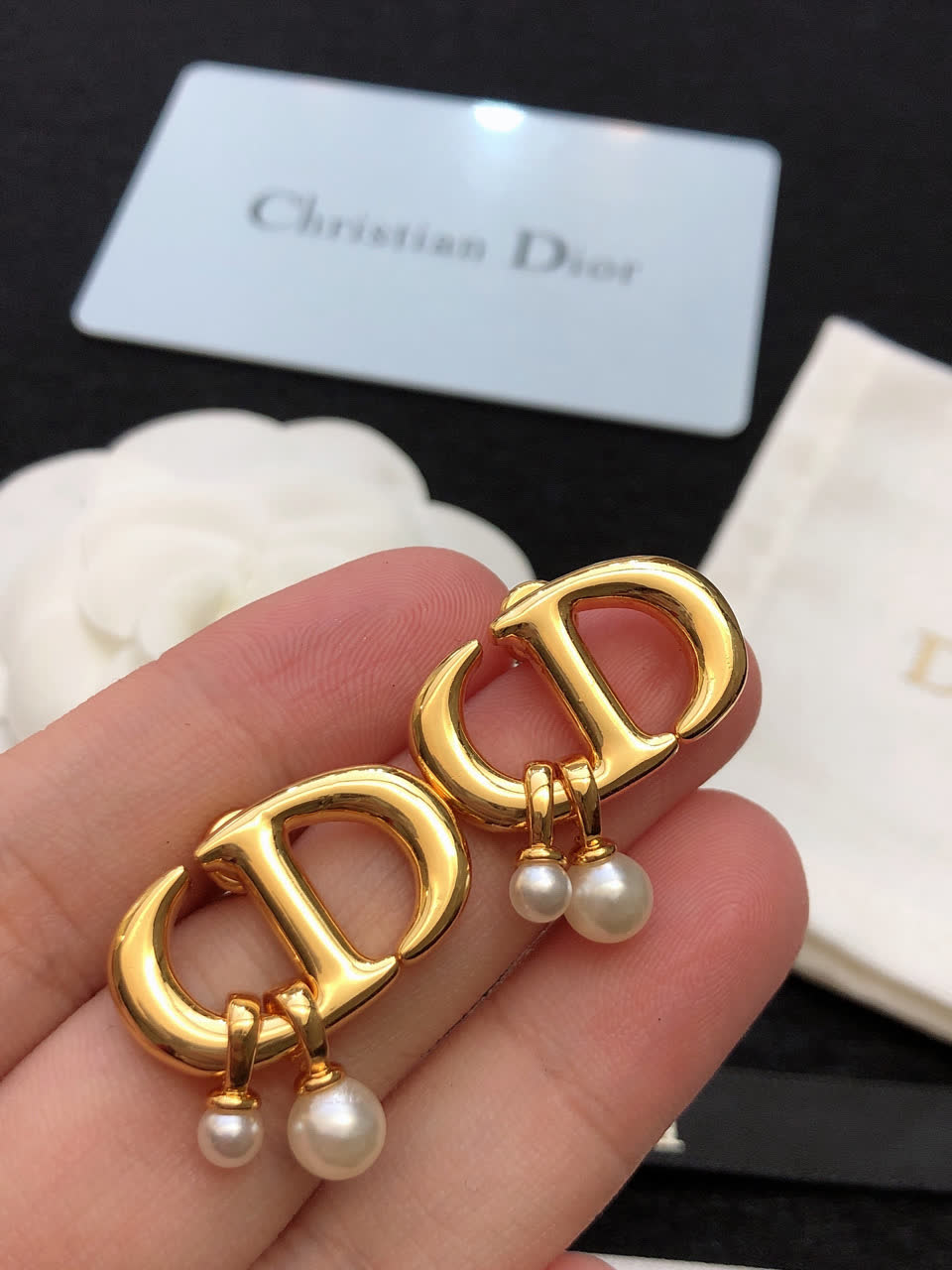 Christian Dior Gold-Tone Pearl Earrings