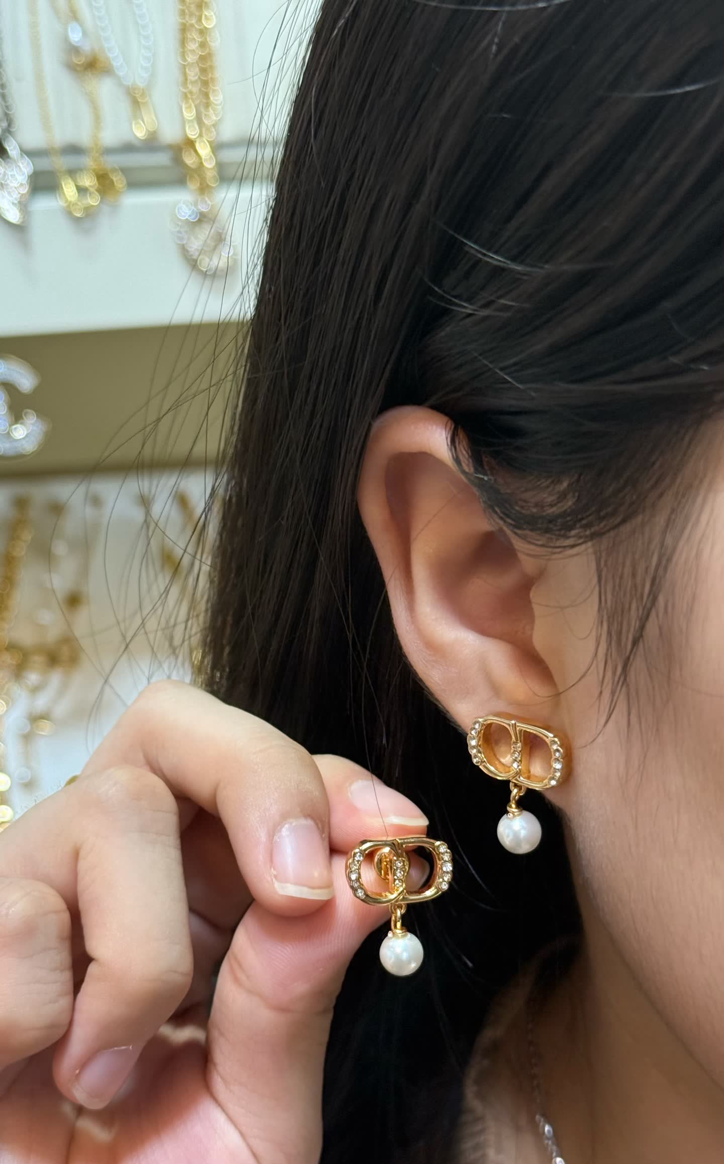 Christian Dior Double 'C' Pearl Drop Earrings