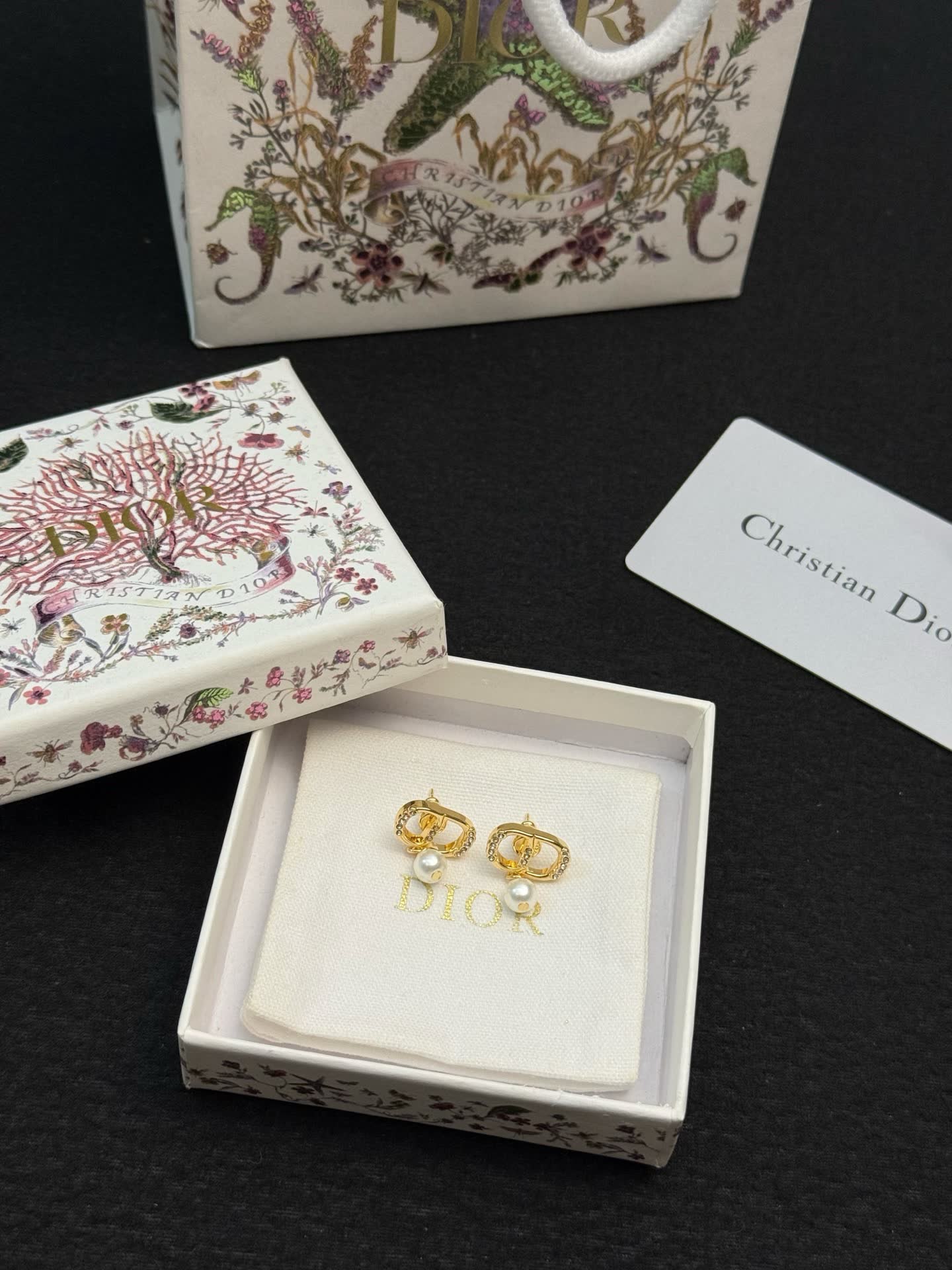 Christian Dior Double 'C' Pearl Drop Earrings