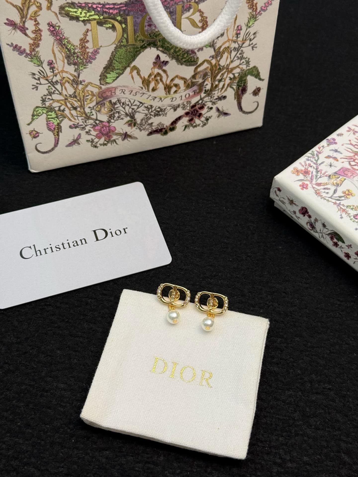 Christian Dior Double 'C' Pearl Drop Earrings