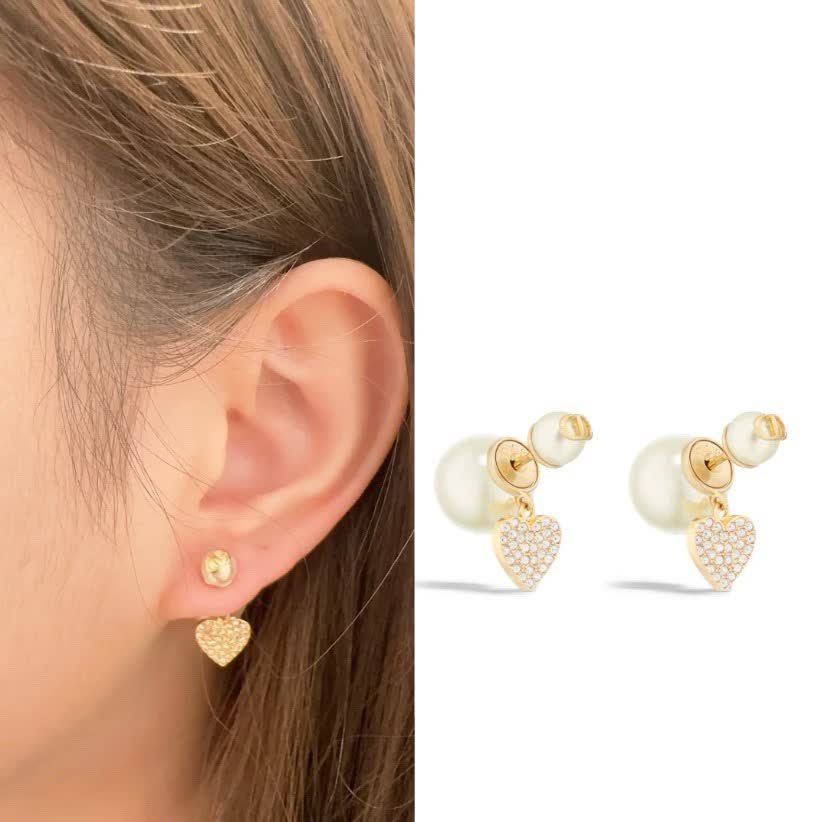 Dior Gold Pearl and Crystal Heart Earrings