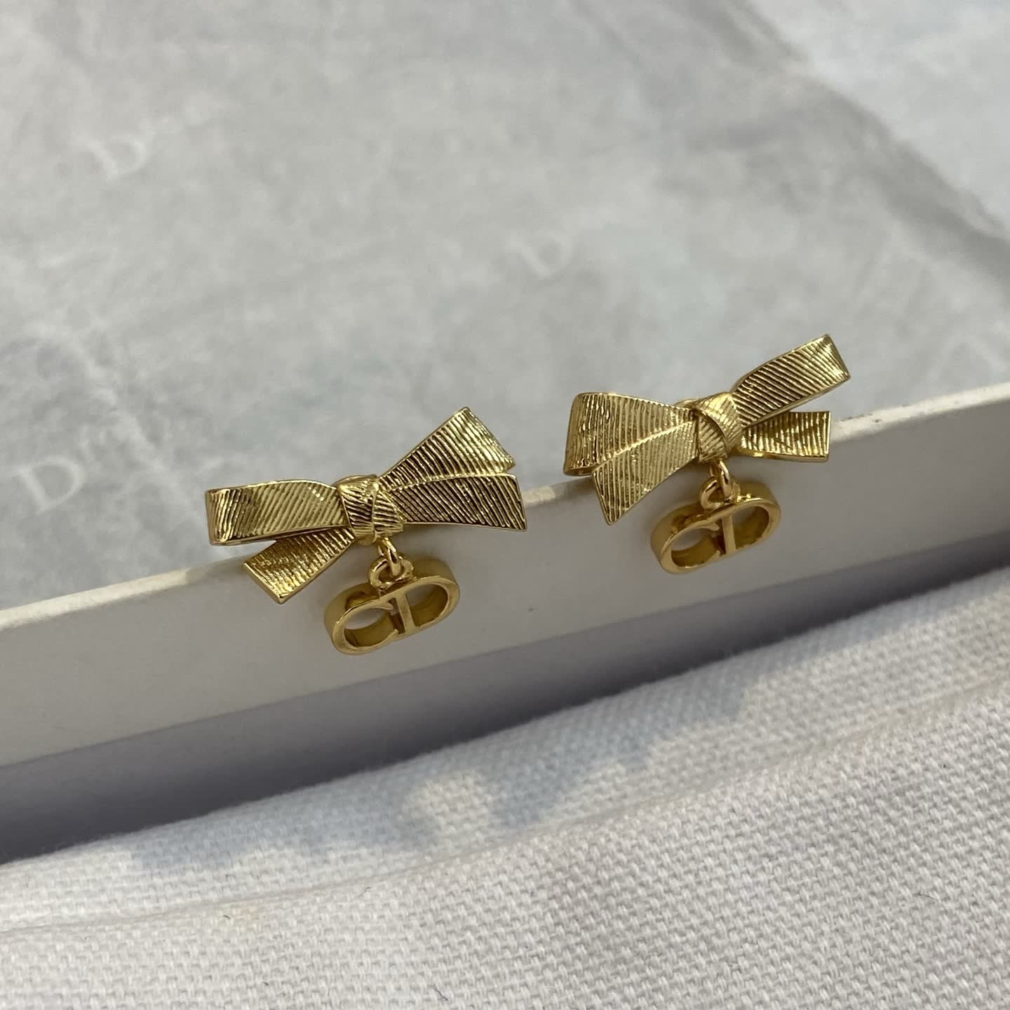 Dior Gold Tone Bow Earrings